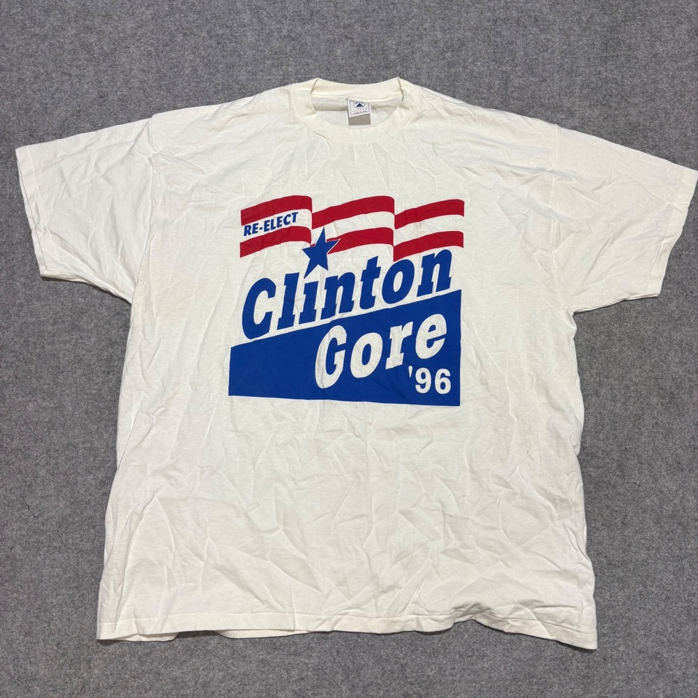 Vintage Clinton Gore 96 T Shirt Mens XXL White Delta Cotton USA Made Political